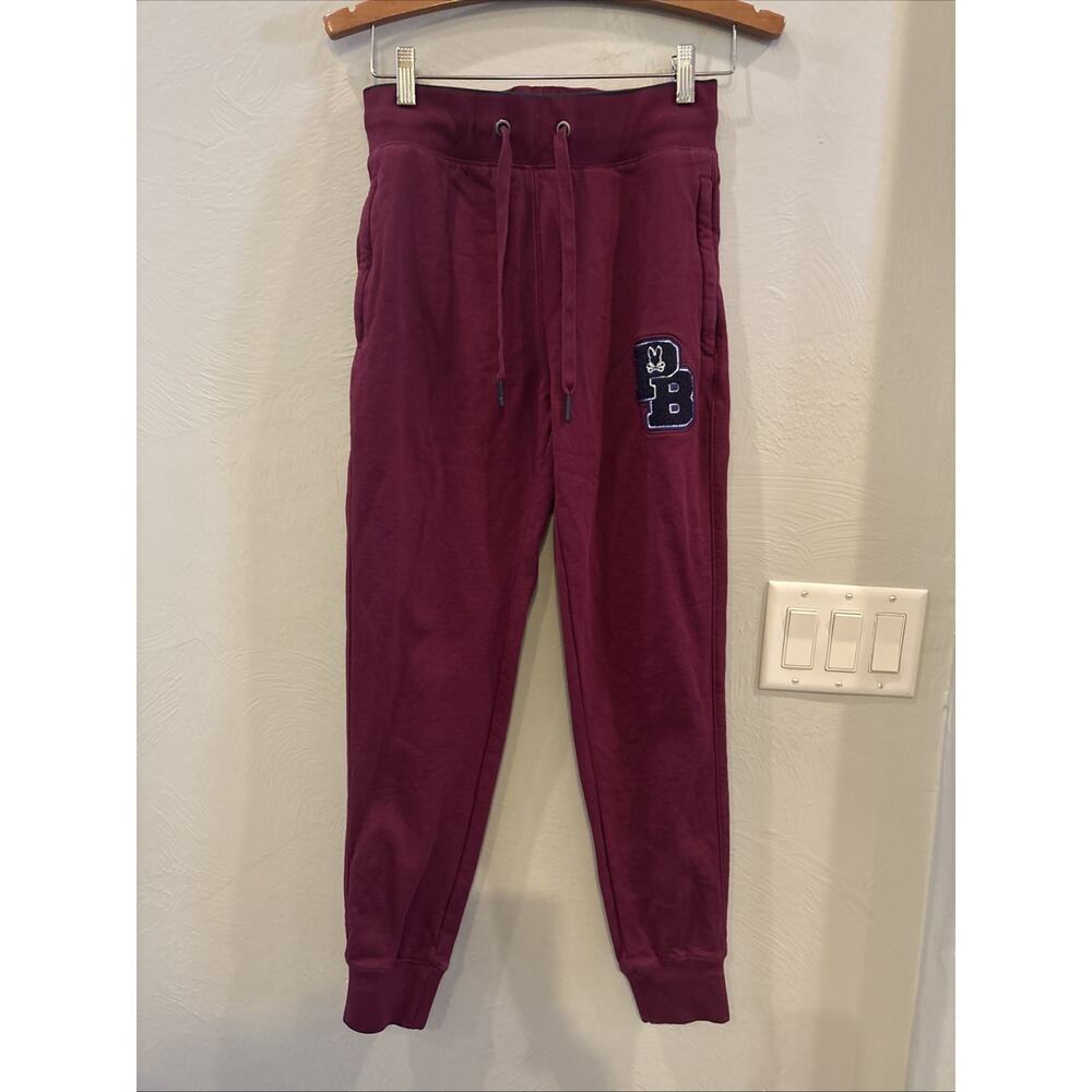 Psycho Bunny Men Joggers XXS Sweatpant Burgundy Zippers Pockets Embroidered Logo